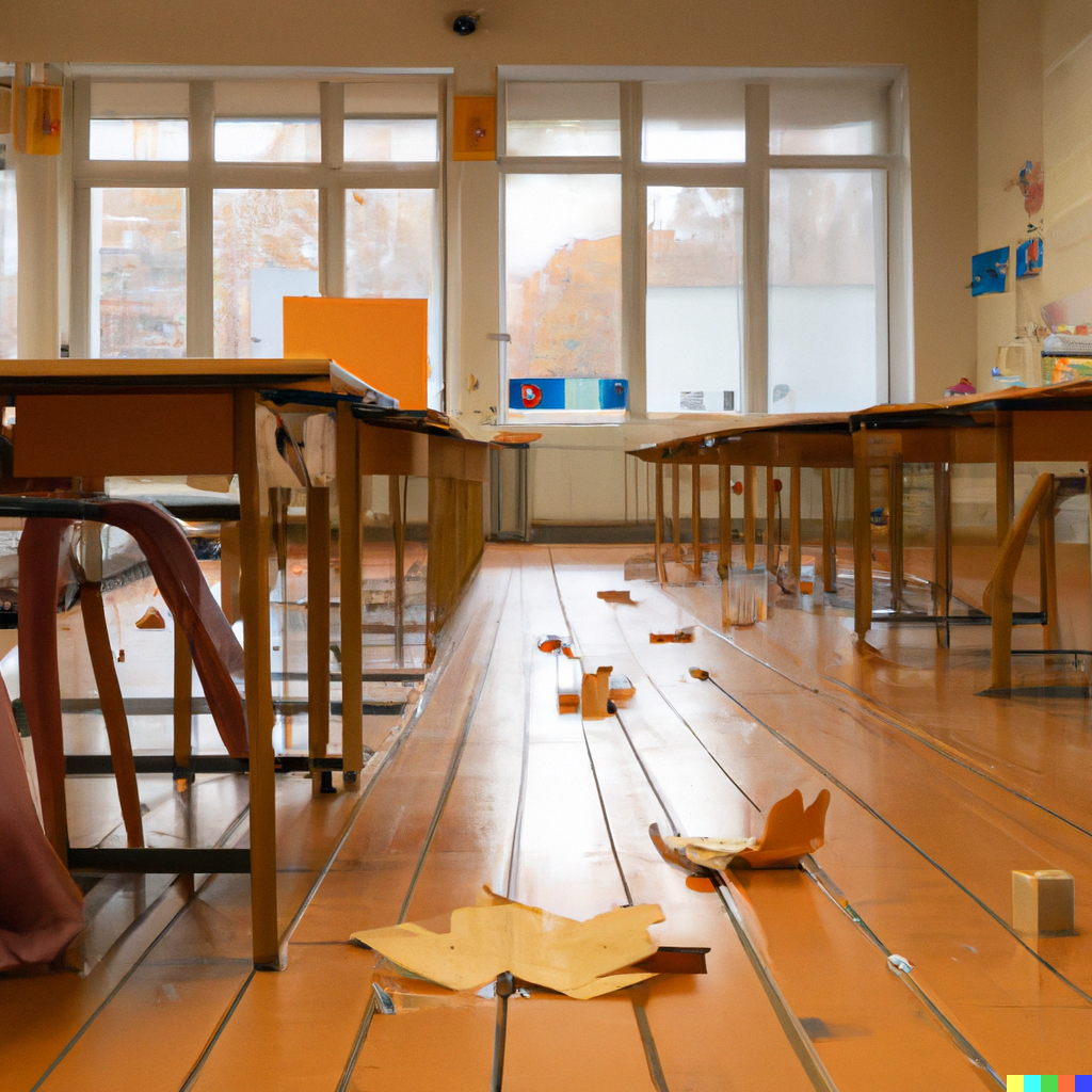 DALLE 2023-02-07 175904 - an award winning photo of a desk in a french school there are no students or people present its the late afternoon its an autumn day - French in Real Life a french classroom, where foreign languages are taught. do you know how to say all those foreign languages in French? hear them in this clip