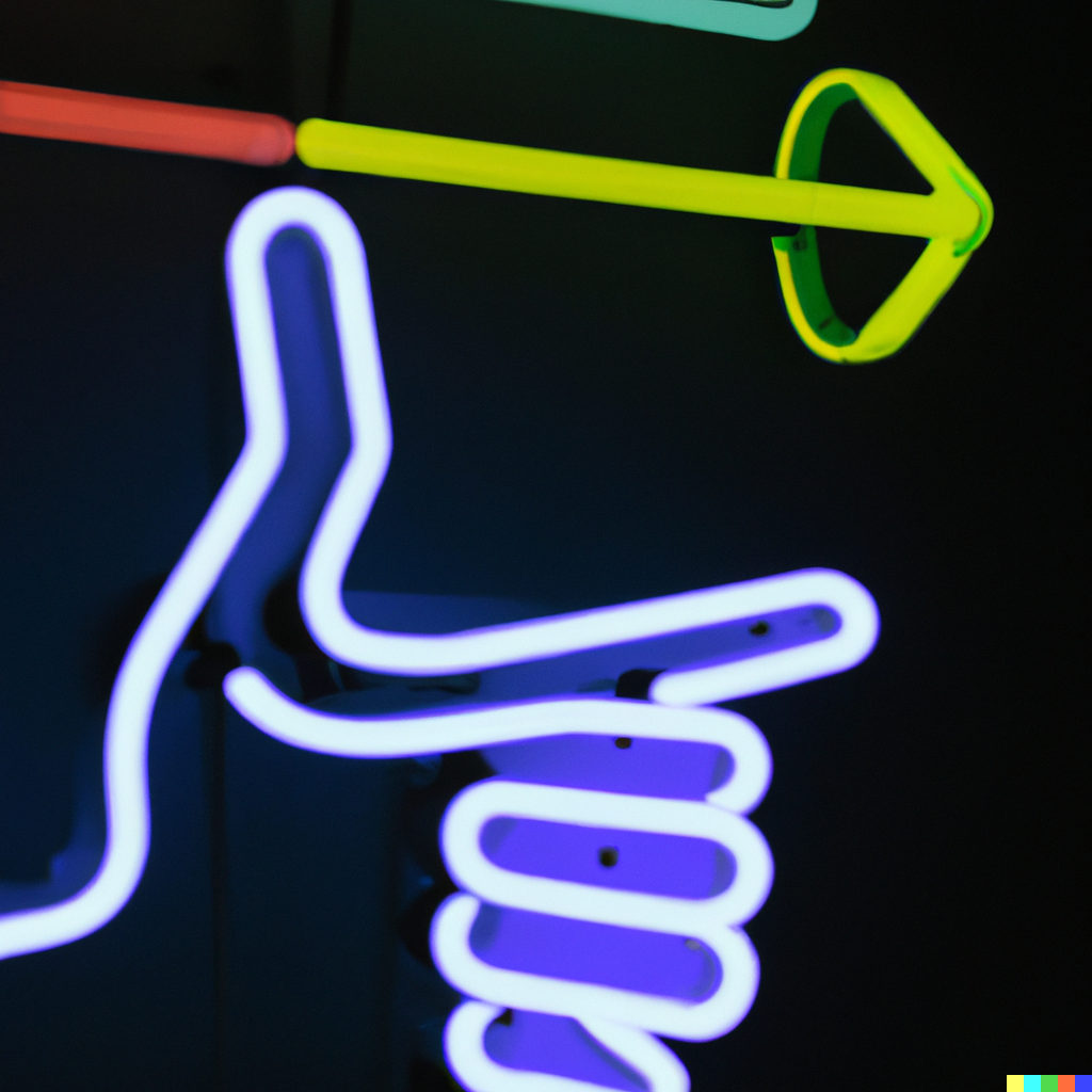 DALLE 2023-03-06 063850 - its a photo of a neon light display showing an index finger and a thumb almost touching - French in Real Life Just a bit too much, how do you say that in French? hear it in this clip from the Inner French podcast. Improve your listening skills in French from any level with our transcription quiz